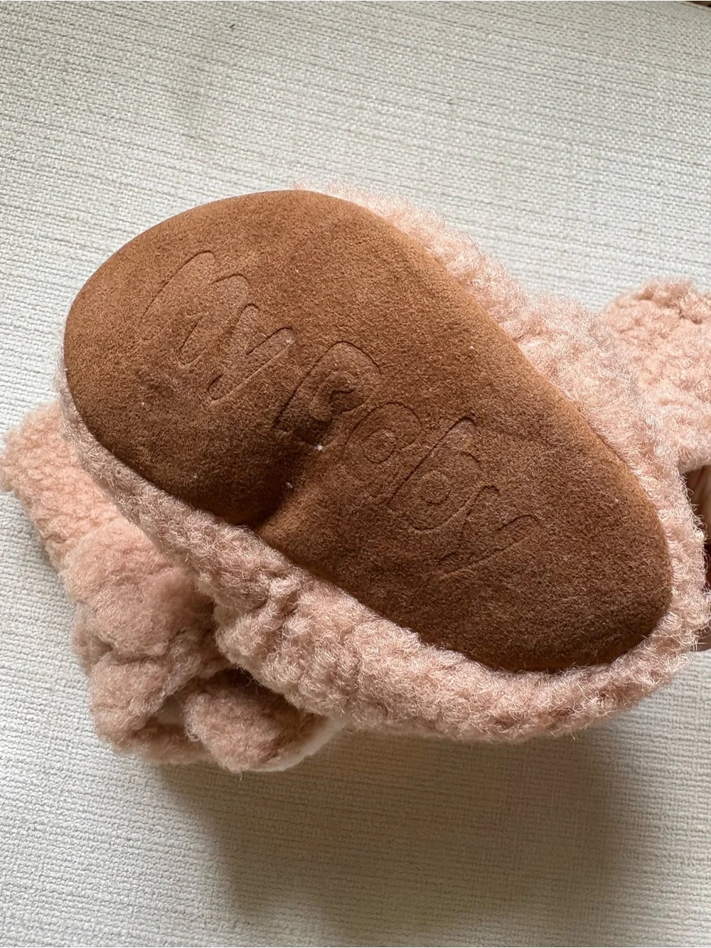 Cozy Plush Baby Booties in soft blush pink taupe